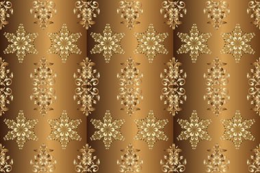 Vintage seamless pattern on a beige, orange and brown colors with golden elements. Christmas 2019, snowflake, new year.