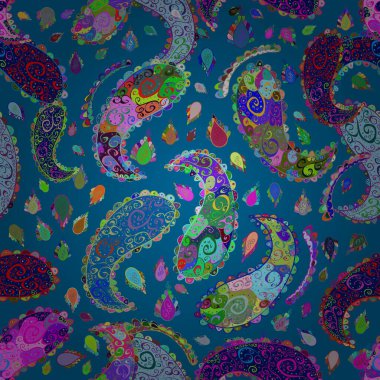 Seamless pattern with cute flowers and leaves on violet, blue and green colors, watercolor floral pattern, tileable for wallpaper, card or fabric. Vector illustration.