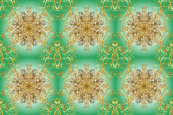 Złoty Materiał Włókienniczy Płytki Kwiatowe Płynny Wzór Orientalny Ozdoba Islamski — Zdjęcie stockowe
