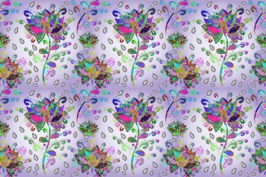 Düz Çiçek Elementleri Tasarımı. Çiçekli kusursuz retro desen. Çiçekler gri, yeşil ve nötr renklerde. Renkli Yaz Temalı Kusursuz Arkaplan.