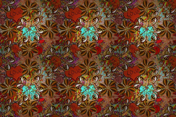 Растровый Цветочный Узор Стиле Каракулей Цветами Листьями Весенний Цветочный Коричневом — стоковое фото
