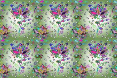 Çiçek süsü ile kusursuz desen. Çiçekler gri, yeşil ve nötr renklerde.