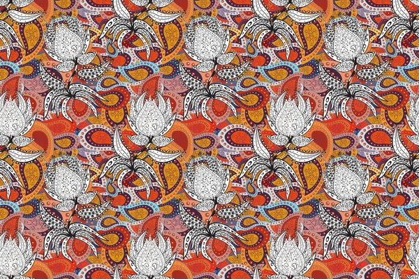 Flat Flower Elements Design. Flowers on gray, orange and white colors. Cute flower raster pattern. Colour Spring Theme seamless pattern Background.