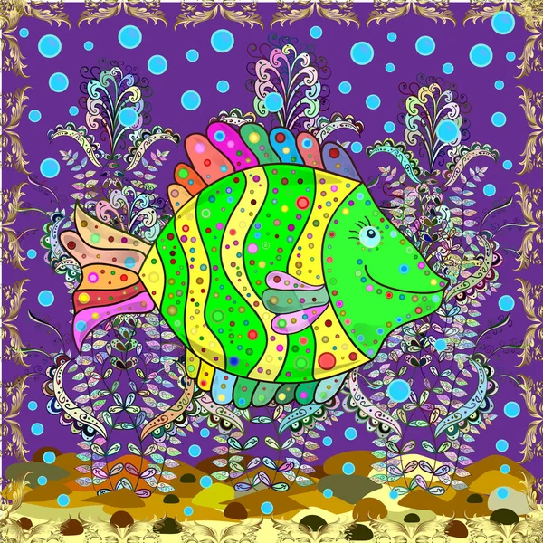 Εικονογράφηση Διανύσματος Απρόσκοπτη Ωραία Συλλογή Από Καρτούν Ψαριών Ψάρια Μοβ — Διανυσματικό Αρχείο