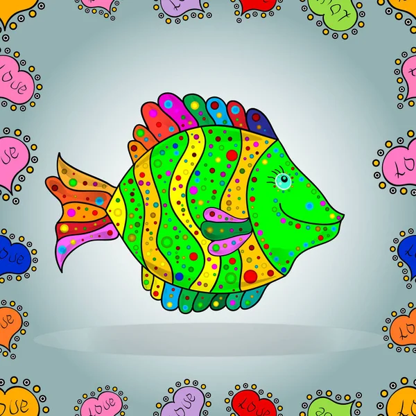 Watercolor Texture Fish Pattern Vector Illustration Seamless Neutral Gray Green — Stock Vector