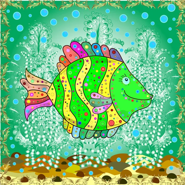 Бесшовный Рисунок Мультяшными Рыбами Фон Скандальная Детская Текстура Текстиля Зеленый — стоковое фото