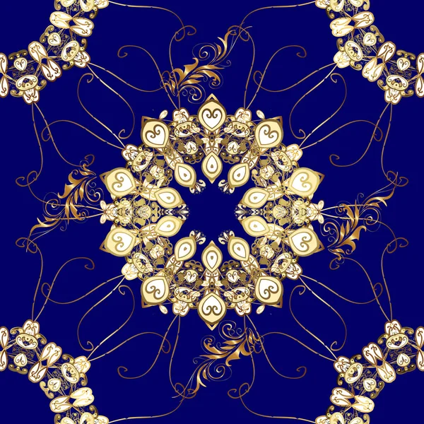 Бесшовный Повторяющийся Рисунок Дамаска Золотой Элемент Бежевого Коричневого Синего Цветов — стоковое фото