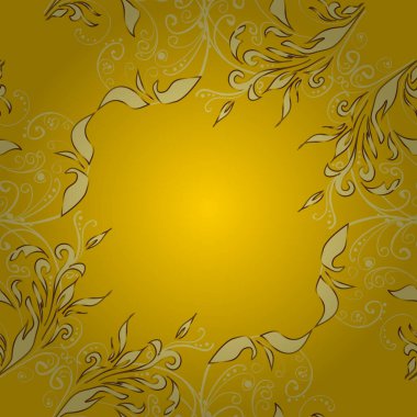 Vector golden floral ornament brocade textile and glass pattern. Gold metal with floral pattern. Neutral, brown and yellow colors with golden elements. Seamless golden pattern.