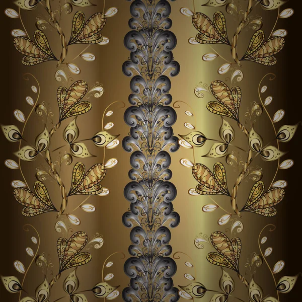 Elemento Dourado Cinza Marrom Cores Bege Ornamento Floral Ouro Estilo — Vetor de Stock
