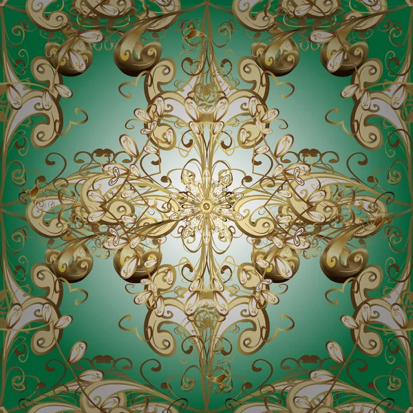 Золоті Сніжинки Бежевих Зелених Нейтральних Кольорах Свято Символів Святкування Нового — стоковий вектор