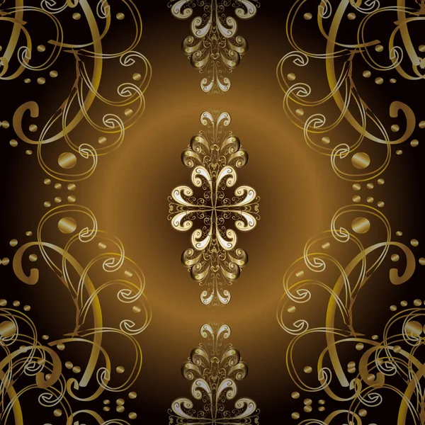 Sömlös Medeltida Blommigt Kungligt Mönster Dekorativ Symmetri Arabesque Guld Svarta — Stock vektor