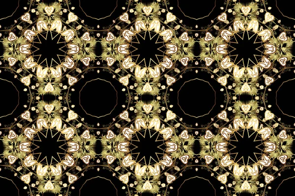 Damašek Zlaté Abstraktní Květinové Bezešvé Vzor Žluté Černé Hnědé Barvy — Stock fotografie