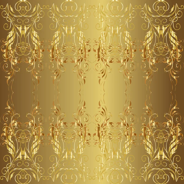 古典的な金のシームレスなパターン 花の装飾錦のテキスタイルパターン ガラス 金の要素と中性 茶色と黄色の色に花のパターンを持つ金属 — ストック写真