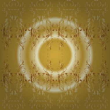 Kusursuz altın desen. Vektör doğu süsü. Tarafsız, sarı ve bej renklerde altın desenli altın elementler.