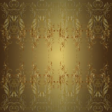 Barok tarzında altın çiçekli süs. Damask arkaplanı. Tarafsız, sarı ve kahverengi renklerde altın bir element. Altın çiçekli, pürüzsüz desen.