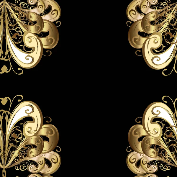 传统的经典矢量金无缝图案 米黄色 黑色和棕色的金色元素 巴洛克风格的无缝隙东方装饰品 — 图库矢量图片