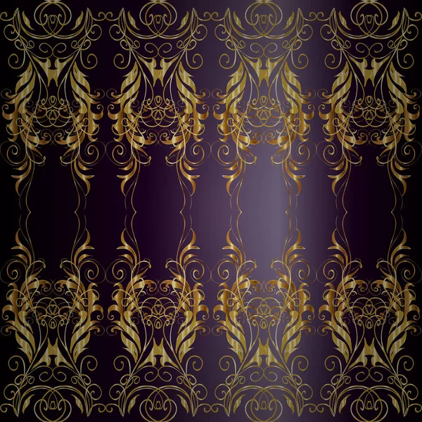 바로크 양식으로 디자인을 실없는 다마스크 패턴이었다 검은색에 성분이 황금색 — 스톡 벡터