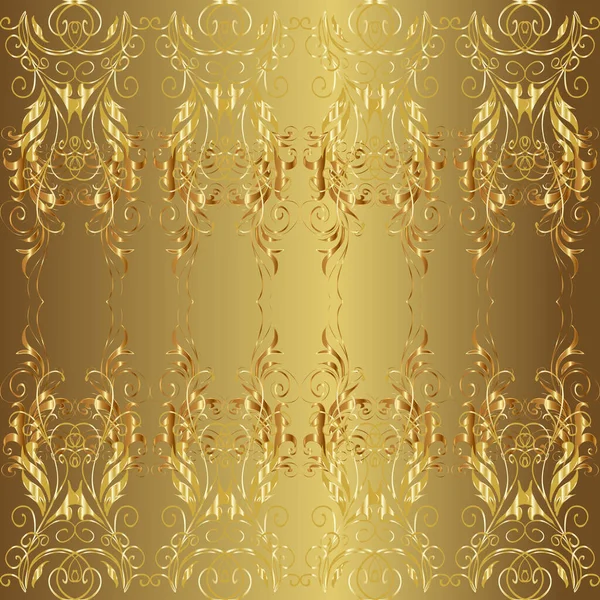 Бесшовные Золотистые Кудри Векторный Золотой Бесшовный Узор Бесшовный Рисунок Коричневых — стоковый вектор