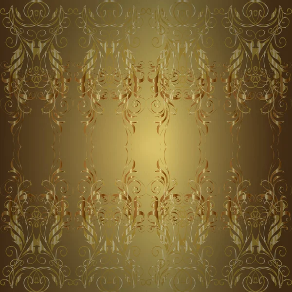 Золотое Цветочное Украшение Стиле Барокко Фон Дамаска Золотой Элемент Нейтральном — стоковый вектор