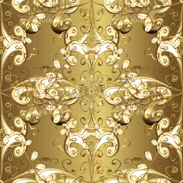 Guldblommig Prydnad Barockstil Damast Sömlös Mönster Repeterande Bakgrund Antik Gyllene — Stockfoto