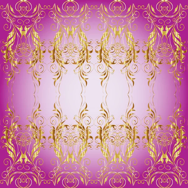 东方风格的阿拉伯式 无缝金质感卷曲 紫罗兰色的无缝图案 带有金色元素 打开精致的金色图案 华丽的花边 风格化的花 帕斯利 — 图库照片