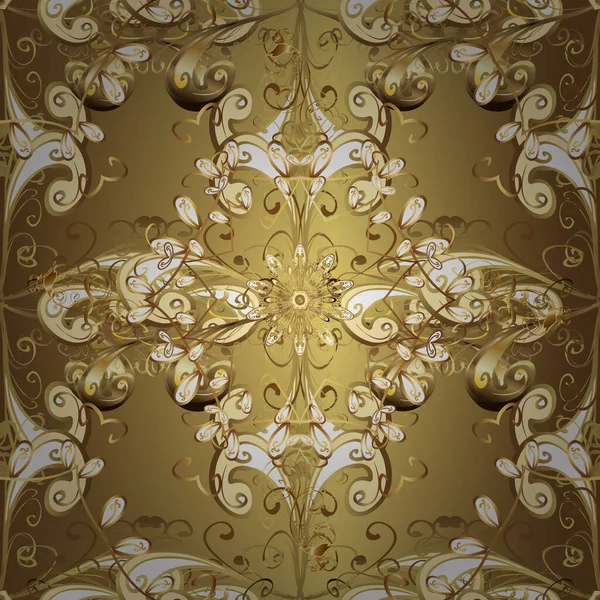 Традиційний Орієнтальний Орнамент Золотий Візерунок Бежевих Коричневих Жовтих Кольорах Золотими — стоковий вектор