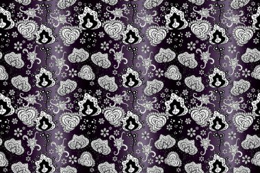 Siyah, nötr ve beyaz renkte çiçekler. Raster düz çiçekleri pürüzsüz desen. Tasarım hediye paketi, tebrik kartları, posterler ve afiş tasarımı.