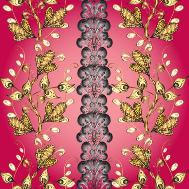 Geleneksel klasik altın desen. Barok tarzında doğulu süsü. Altın elementli kırmızı, pembe ve gri renkler.