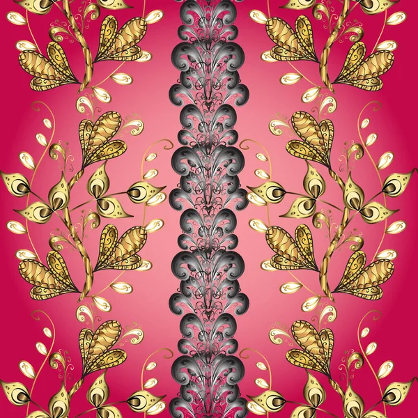 Традиційний Класичний Золотий Візерунок Східний Орнамент Стилі Бароко Червоний Рожевий — стокове фото