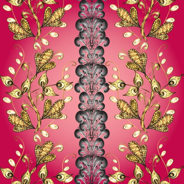 Абстрактний Фон Східний Вектор Класичний Рожевий Сірий Червоний Золотий Візерунок — стоковий вектор