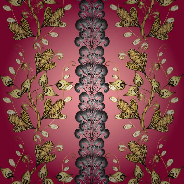 Elemento Dorado Sobre Colores Gris Rojo Rosa Adorno Floral Gris — Archivo Imágenes Vectoriales