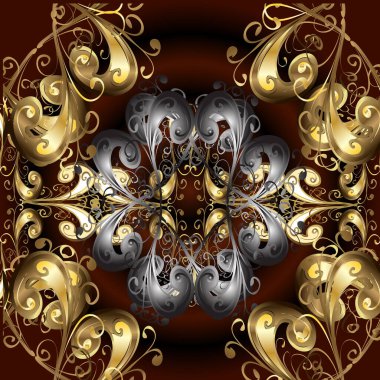 Altın desenli gri, bej ve kahverengi, altın elementli. Altın renginde vektör barok çiçek deseni. Lüks, kraliyet ve Viktorya dönemi konsepti. Süsleme.