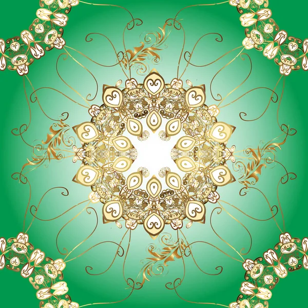 Orientaliskt Klassiskt Gyllene Mönster Grön Brun Och Neutral Bakgrunden Vektor — Stock vektor