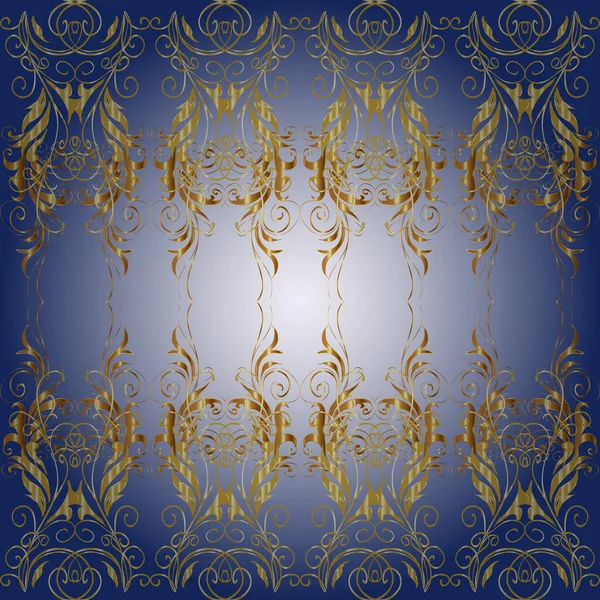 バロック様式のオリエンタル装飾 ニュートラル グレー ブルーの金の要素を持つ伝統的な古典的な黄金のベクトルパターン — ストックベクタ