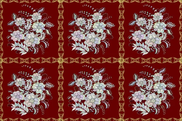 Asian Textile Style Flowers Red Neutral Gray Colors Seamless Flowers — Stock Photo, Image