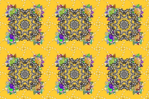 Elegantes Nahtloses Muster Mit Braunen Grauen Und Gelben Blüten Aquarell — Stockfoto
