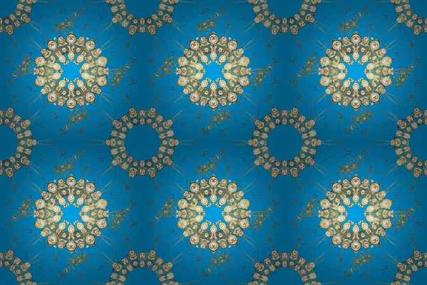Vintage Motif Baroque Floral Sans Couture Sur Beige Bleu Brun — Photo