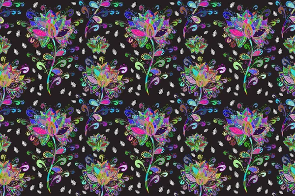Азиатском Текстильном Стиле Бесшовный Цветочный Узор Растровая Иллюстрация Цветная Весна — стоковое фото