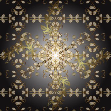 Gri, kahverengi ve sarı yerine altın rengi klasik barok çiçekli desenler. Altın element gri, kahverengi ve sarı renklerde. Süslü vektör dekorasyonu. Lüks, kraliyet ve Viktorya dönemi konsepti.