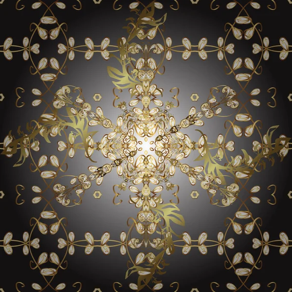 Ročník Barokní Květinové Bezešvé Vzor Zlatě Šedé Hnědé Žluté Zlatý — Stockový vektor