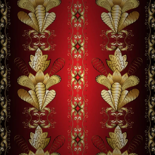 Arabesken Orientalischen Stil Mit Goldenem Muster Auf Roten Braunen Und — Stockvektor