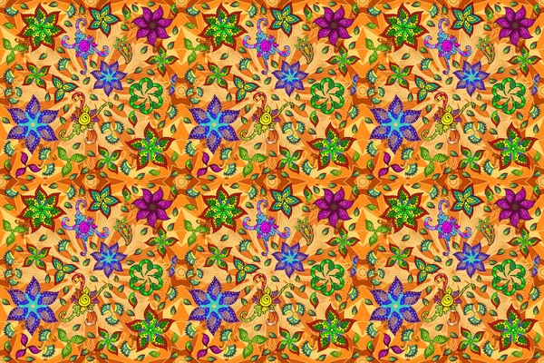Farbe Frühling Theme Nahtlose Muster Hintergrund Blumenmuster Flache Blume Elemente — Stockfoto