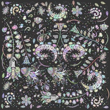 Noel, kar tanesi, yeni yıl 2019. Kahverengi, nötr ve gri renklerde altın elementlerle kusursuz klasik desen.