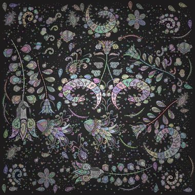 Vektör çizimi. Gri, kahverengi ve altın elementli nötr renklerde klasik, pürüzsüz desen.