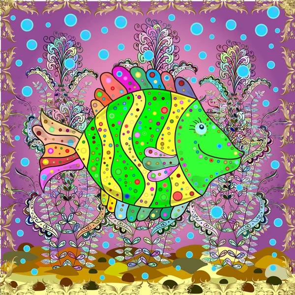 Гарна Риба Фіолетового Зеленого Рожевого Кольорів Безшовні Візерунки Тропічні Риби — стокове фото