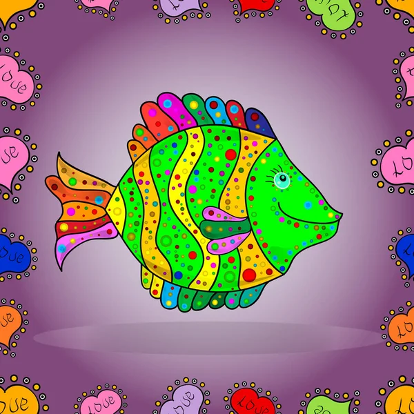 Handdrawn Vector Illustration Fishes Neutral Purple Green Seamless Fish Pattern — Stock Vector