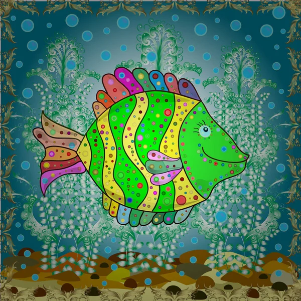 Illustrazione Vettoriale Pesce Stile Scarabocchio Senza Cuciture Disegnato Mano Pesci — Vettoriale Stock