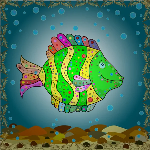 Pesce Azzurro Giallo Verde Modello Senza Soluzione Continuità Vettoriale — Vettoriale Stock