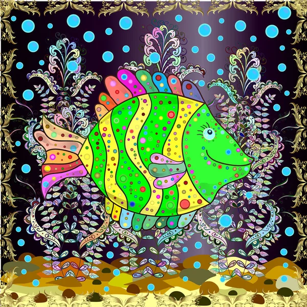 Coleção Sem Costura Peixes Recife Desenhos Animados Doodle Peixes Tropicais — Fotografia de Stock