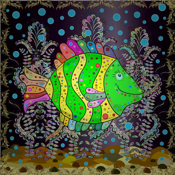 Рыбный Плакат Шаблон Баннера Скандинавский Стиль Симпатичные Рыбы Могут Использованы — стоковый вектор
